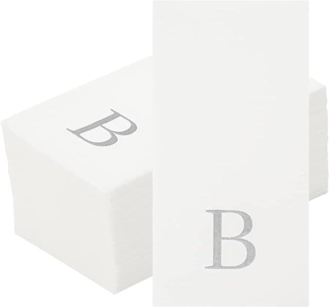 Luxenap 15.8 X 7.9 Inch Linen-Feel Guest Towels, 2000 Lettered Hand Towels - Silver Letter 'B', Sans Serif Font, White Paper Dinner Napkins, airlaid, For Restrooms And Tables - Restaurantware