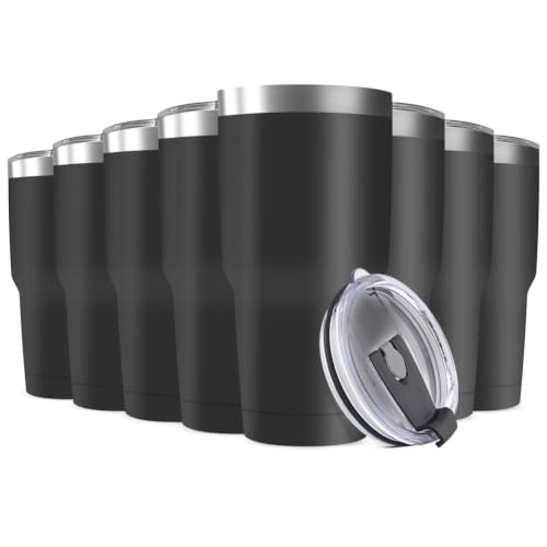 30oz Stainless Steel Travel Mug with Lid (Black / 8 Count (Pack of 1))