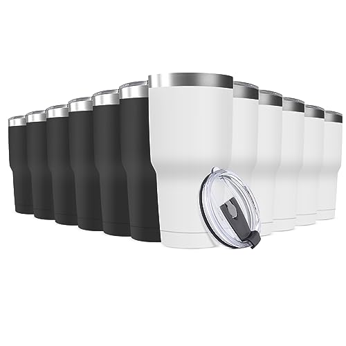 30oz Stainless Steel Travel Mug with Lid (Black/White / 12 Count (Pack of 1))