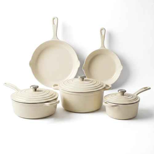 5 Piece White Enameled Cast Iron Cookware Set