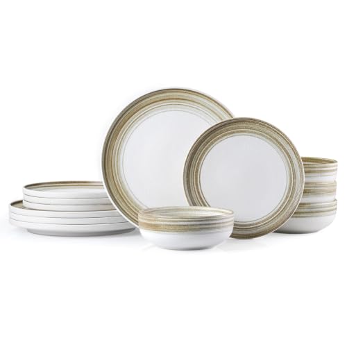 Stoneware Dinnerware Set (Green / Service for 4-12Pcs)