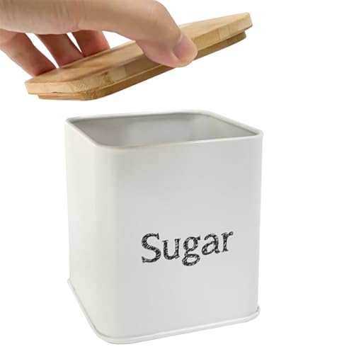 Bread Box with 3pcs Jars Coffee Sugar Tea for Kitchen Countertop White Metal Bread Box with Bamboo Board Cover Pastry Storage Container Set Kitchen decor (White Bread Box Set)