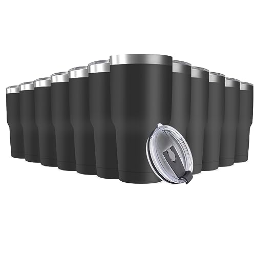30oz Stainless Steel Travel Mug with Lid (Black / 12 Count (Pack of 1))