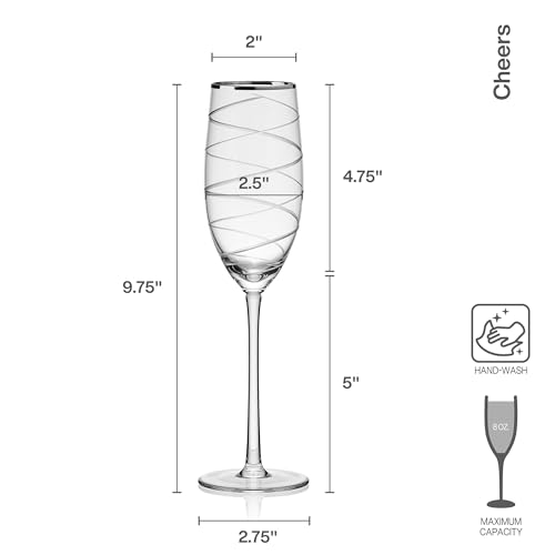 Cheers Set of 4 Platinum Rim Champagne Flutes