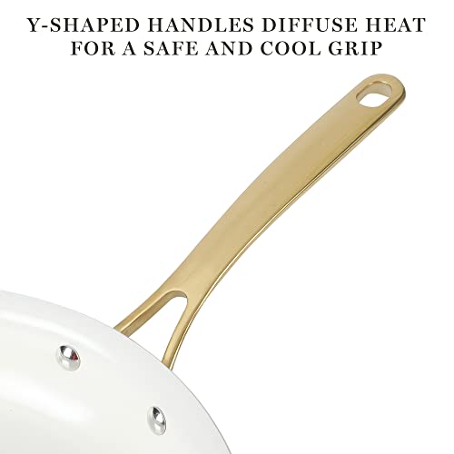Lockton Premium Non stick Non Toxic PFA Free Ceramic Interior 10 Piece Heavy Gauge Enamel Aluminum Pots and Pans Cookware Set