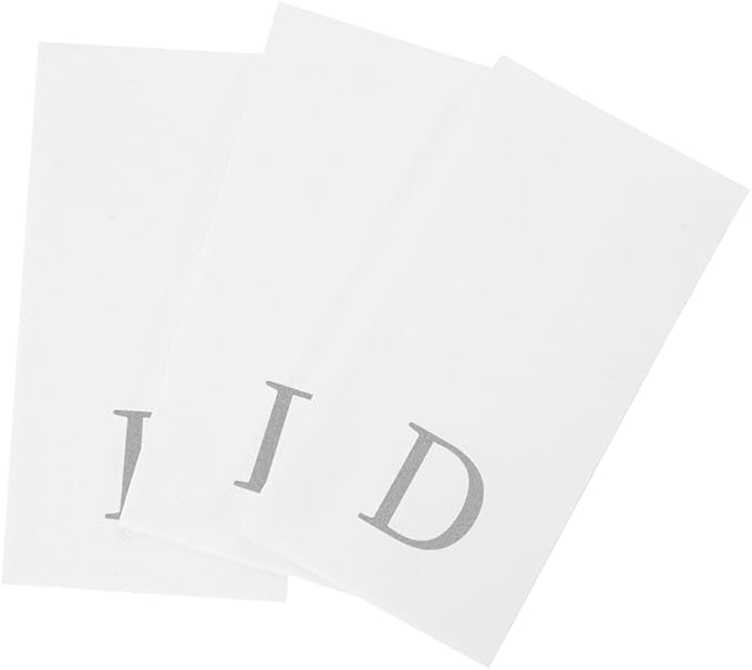Luxenap 15.8 X 7.9 Inch Linen-Feel Guest Towels, 50 Lettered Hand Towels - Silver Letter 'D', Sans Serif Font, White Paper Dinner Napkins, airlaid, For Restrooms And Tables - Restaurantware