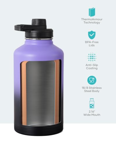 Half Gallon Water Jug Insulated Stainless Steel (64 Ounces / Purple Black)