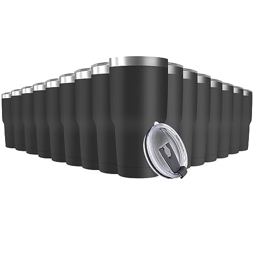 30oz Stainless Steel Travel Mug with Lid (Black / 16 Count (Pack of 1))