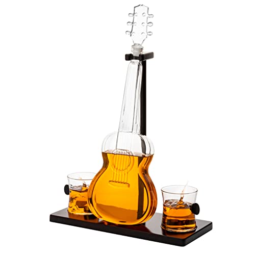 Guitar Whiskey & Wine Decanter & Mahogany Base (3 Count)