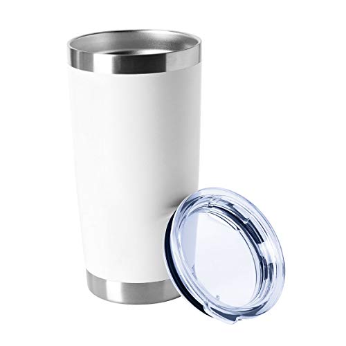 20oz Tumblers Bulk Stainless Steel Cup with Lid Double Wall Vacuum Insulated Coffee Mug for Cold & Hot Drinks 1 Pack (White-A / 1 Count (Pack of 1))