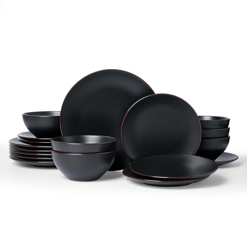 Venus Ceramic Plates and Bowls Sets (Black / Serves 6 (18pc))