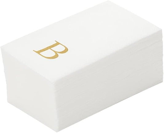 Luxenap 15.8 X 7.9 Inch Linen-Feel Guest Towels, 2000 Lettered Hand Towels - Gold Letter 'B', Sans Serif Font, White Paper Dinner Napkins, airlaid, For Restrooms And Tables - Restaurantware