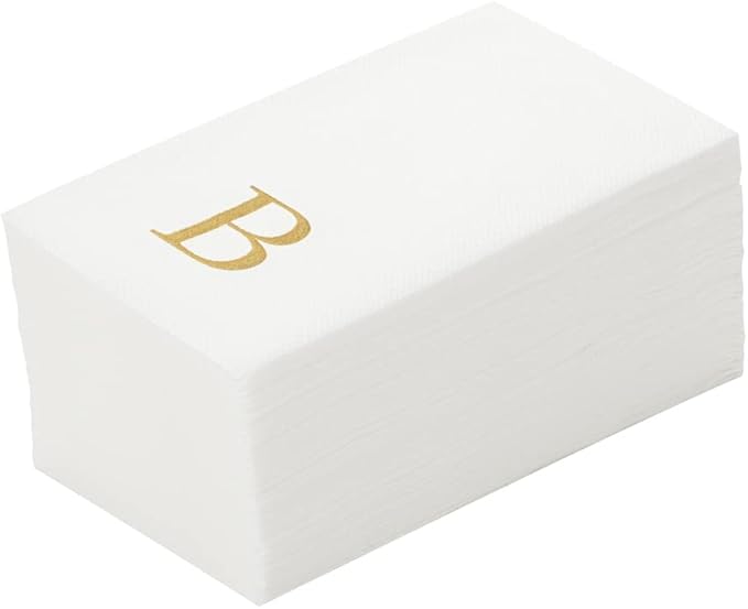 Luxenap 15.8 X 7.9 Inch Linen-Feel Guest Towels, 2000 Lettered Hand Towels - Gold Letter 'B', Sans Serif Font, White Paper Dinner Napkins, airlaid, For Restrooms And Tables - Restaurantware