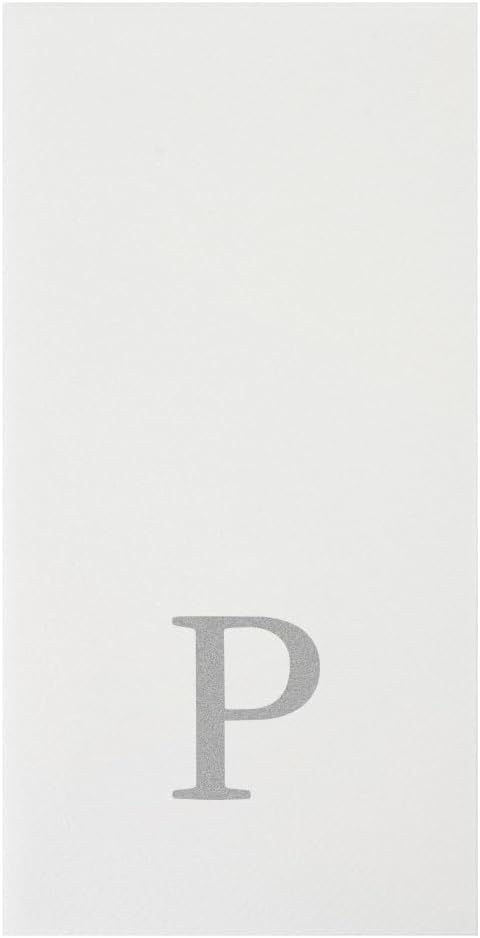 Luxenap 15.8 X 7.9 Inch Linen-Feel Guest Towels, 50 Lettered Hand Towels - Silver Letter 'P', Sans Serif Font, White Paper Dinner Napkins, airlaid, For Restrooms And Tables - Restaurantware