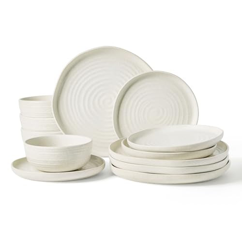 Pluto 12 Piece Stoneware Dinnerware Set (Beige White Matte / Service for 4 (Standard Dinner Set))