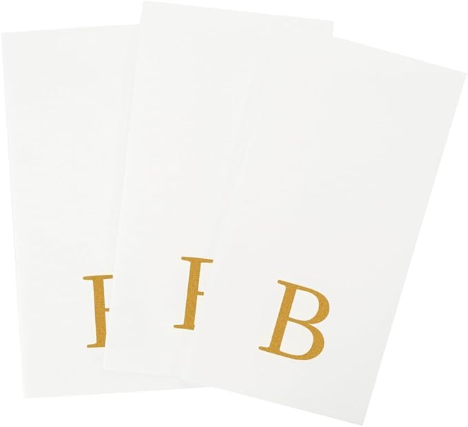 Luxenap 15.8 X 7.9 Inch Linen-Feel Guest Towels, 2000 Lettered Hand Towels - Gold Letter 'B', Sans Serif Font, White Paper Dinner Napkins, airlaid, For Restrooms And Tables - Restaurantware