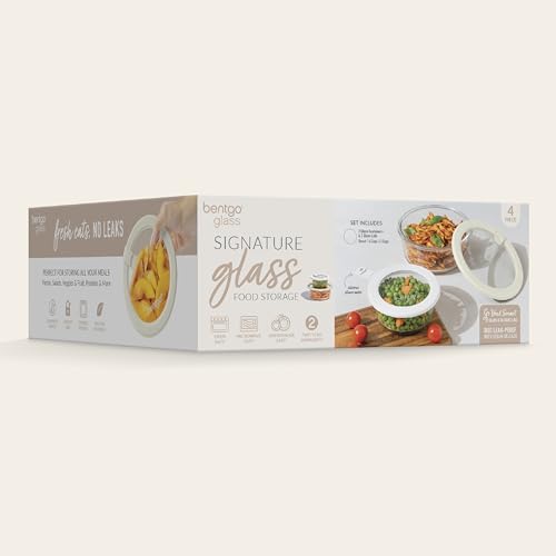 Signature Glass Food Storage Containers with Lids (4-Piece Set (White Stone))
