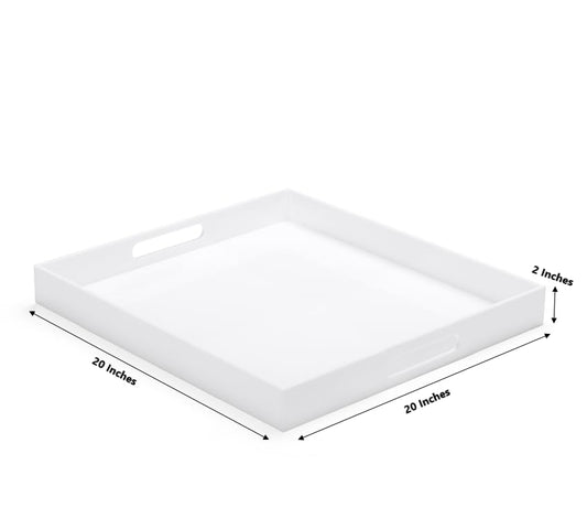 White Modern Acrylic Ottoman Tray with Cutout Handles 20x20 Inch Over