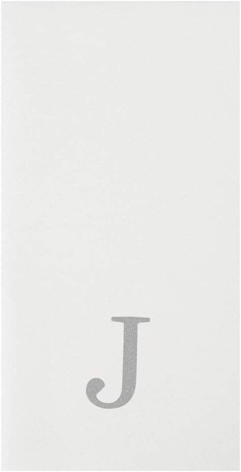 Luxenap 15.8 X 7.9 Inch Linen-Feel Guest Towels, 50 Lettered Hand Towels - Silver Letter 'J', Sans Serif Font, White Paper Dinner Napkins, airlaid, For Restrooms And Tables - Restaurantware