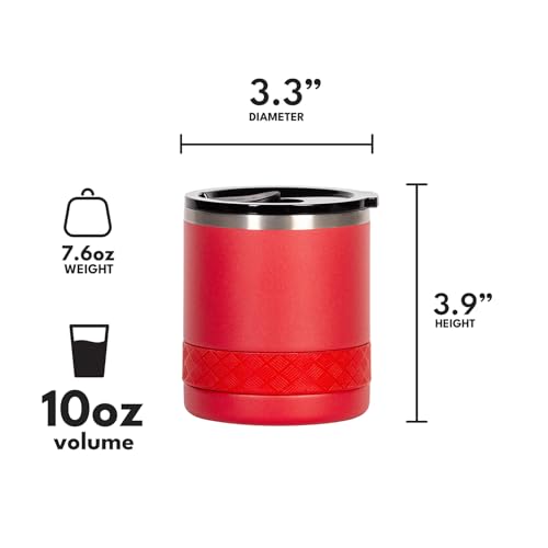 Recess Lowball 10oz Stainless Steel Tumbler Whiskey Glass w (10 Ounces / Red)