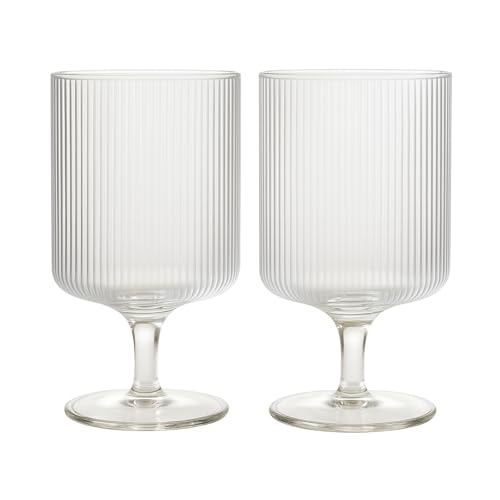 Textured Clear Glass Ribbed Modern Elegant Wine Goblets for Red White Rosé Beverages