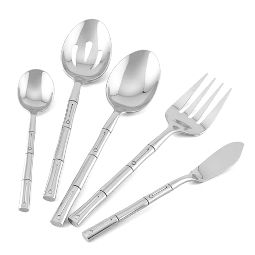 Flatware Serving Set Silverware Set Stainless Steel Cutlery Set Bamboo Pattern Mirror Finished 45 Pieces Party Event Use Wedding Housewarming Gift Service for 8