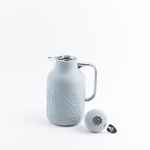 Jiwar Vacuum Flask 1 Liter Double Wall Insulation Keeps Drinks Hot or Cold Sleek Design Premium Thermos for Home Travel or Adventure By Otantik Home (Haze Blue & Silver)