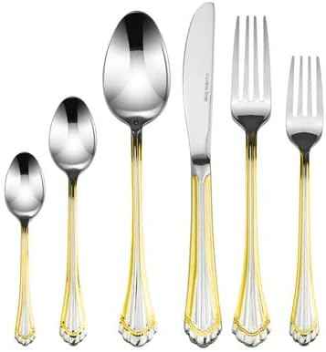 75-Pc Luxury Flatware Set for 12 w/Storage Case 24K Gold Premium Dining Cutlery Service - 18/10 Surgical Stainless Steel Silverware Hostess Serving Set in a Chest