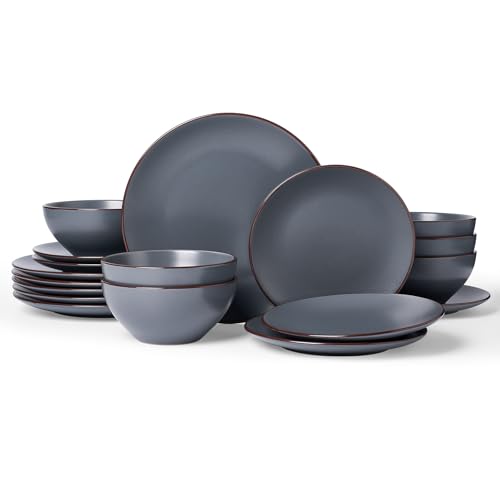 Venus Ceramic Plates and Bowls Sets (Charcoal / Serves 6 (18pc))