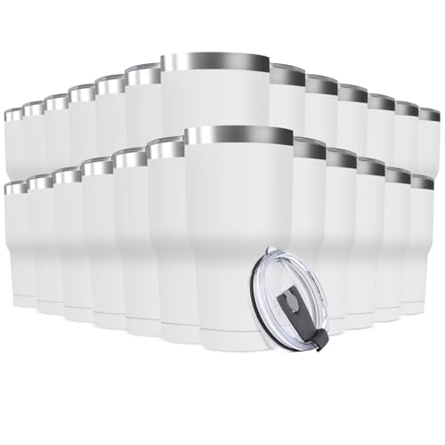 30oz Stainless Steel Travel Mug with Lid (White / 25 Count (Pack of 1))