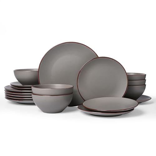 Venus Ceramic Plates and Bowls Sets (Dark Gray / Serves 6 (18pc))