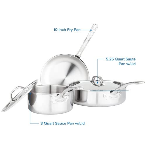 Culinary 3 Ply Stainless Steel Cookware Set with Metal Lids
