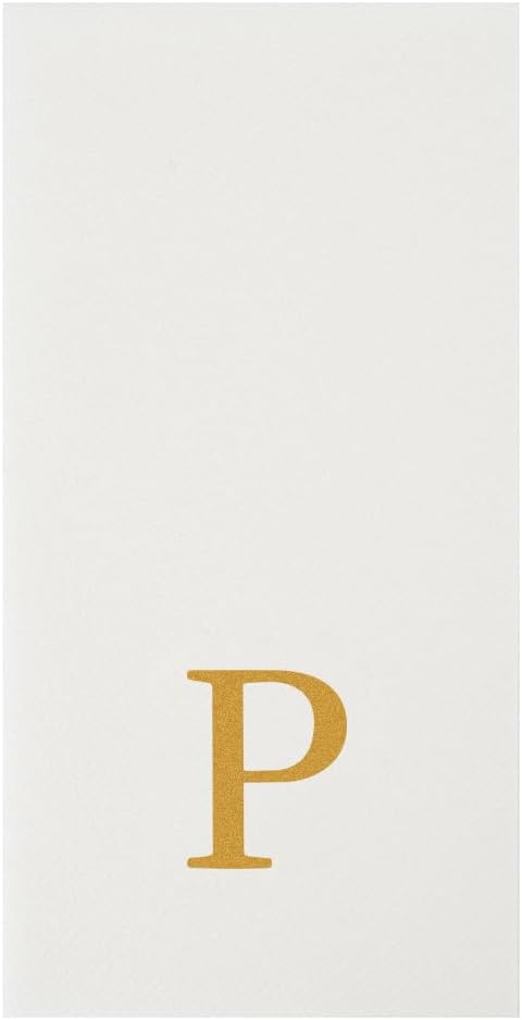 Luxenap 15.8 X 7.9 Inch Linen-Feel Guest Towels, 2000 Lettered Hand Towels - Gold Letter 'P', Sans Serif Font, White Paper Dinner Napkins, airlaid, For Restrooms And Tables