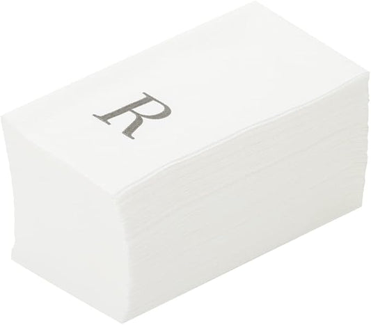 Luxenap 15.8 X 7.9 Inch Linen-Feel Guest Towels, 2000 Lettered Hand Towels - Silver Letter 'R', Sans Serif Font, White Paper Dinner Napkins, airlaid, For Restrooms And Tables - Restaurantware