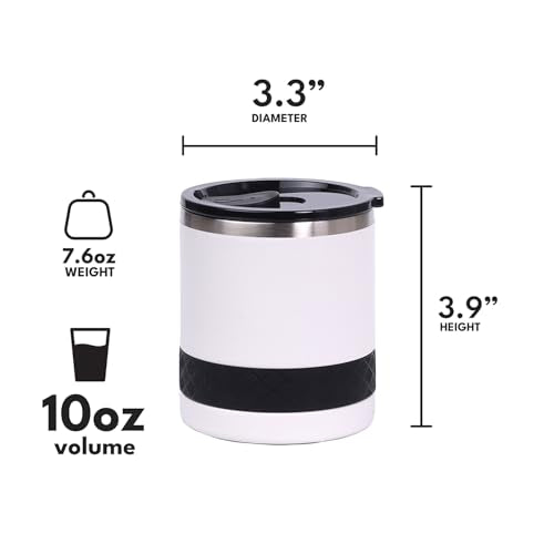 Recess Lowball 10oz Stainless Steel Tumbler Whiskey Glass w (10 Ounces / White)