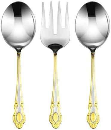 Venezia Collection Gold Flatware Serving Set for 12, 75-Pc Luxury Dining Silverware Cutlery Service, 24 Kt 18/10 Premium Surgical Stainless Steel Hostess Set in a Wooden Storage Case Chest