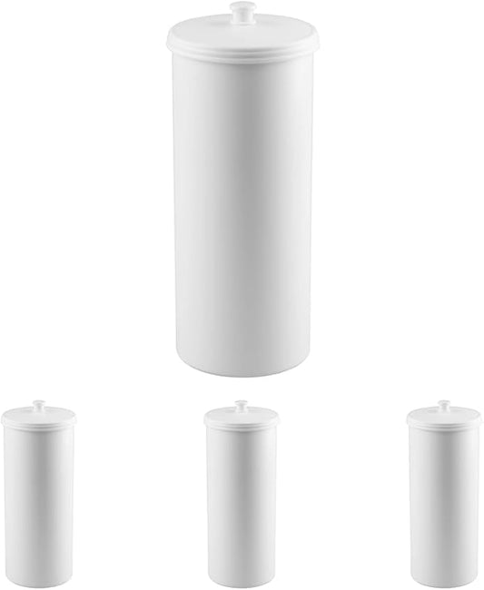 iDesign Freestanding Bathroom Toilet Paper Storage Holder with Lid for 3 Extra Rolls,White,(Pack of 4)