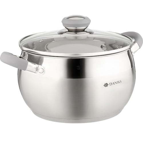 Modern 4 Quart Stainless Steel Stock Pot with Glass Lid