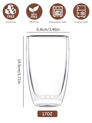 17oz Double Wall Glass Coffee Mugs (1 mugs)