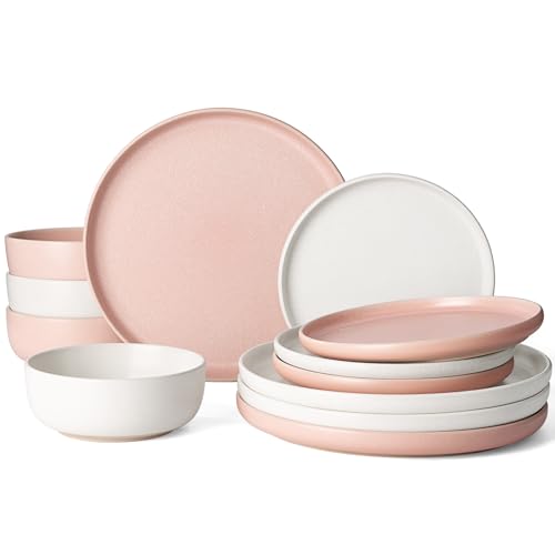 Milkyway 12 Piece Dinnerware Set (Matte Beige White & Light Pink / Service for 4 (Standard Dinner Set))
