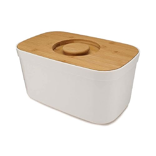 Bread Box with Removable Bamboo Cutting Board (White)