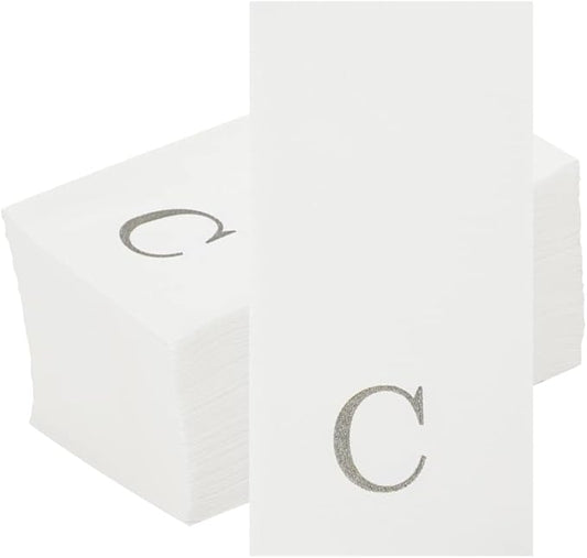 Luxenap 15.8 X 7.9 Inch Linen-Feel Guest Towels, 2000 Lettered Hand Towels - Silver Letter 'C', Sans Serif Font, White Paper Dinner Napkins, airlaid, For Restrooms And Tables - Restaurantware