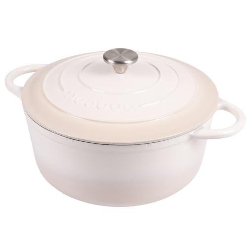 Enamelled Cast Iron Dutch Oven Pot with Lid 6.4 Quart Non Stick Casserole Pot (Oyster / 6.4-Quart - Deep)