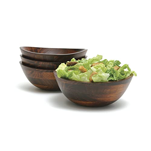 Cherry Finished Wavy Rim Serving Bowls for Fruits or Salads (Small - Set of 4)