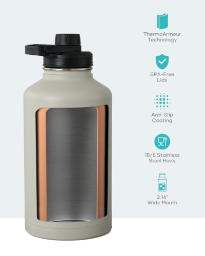 Half Gallon Water Jug Insulated Stainless Steel (64 Ounces / Greige)