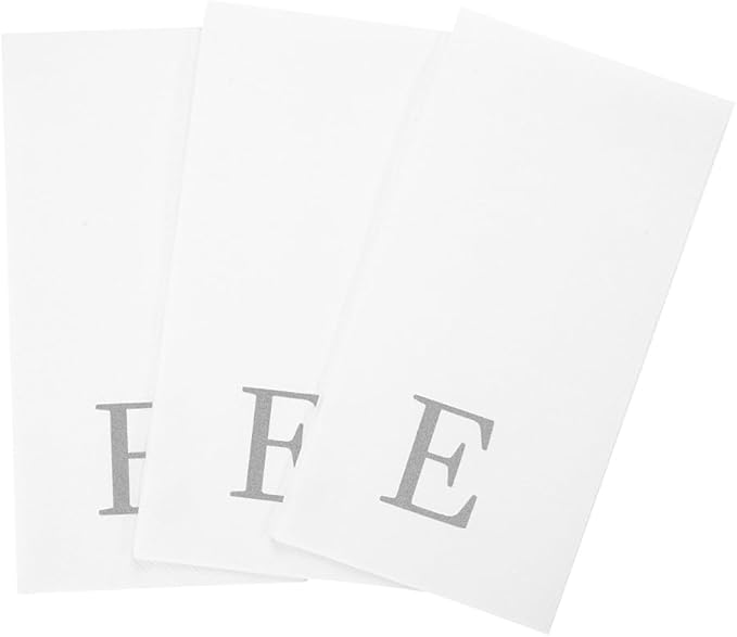 Luxenap 15.8 X 7.9 Inch Linen-Feel Guest Towels, 50 Lettered Hand Towels - Silver Letter 'E', Sans Serif Font, White Paper Dinner Napkins, airlaid, For Restrooms And Tables - Restaurantware