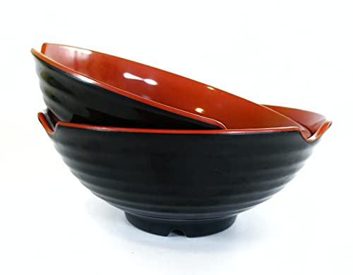 4 XL Ramen bowl set. 12 Pieces Pho Bowls. Asian Japanese soup. Utensil (9 inch x4 / Red Black)