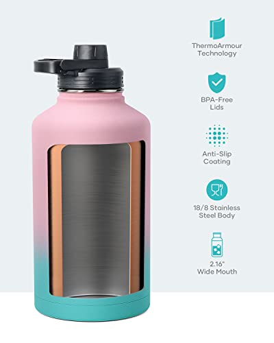 Half Gallon Water Jug Insulated Stainless Steel (64 Ounces / Bubble Gum)