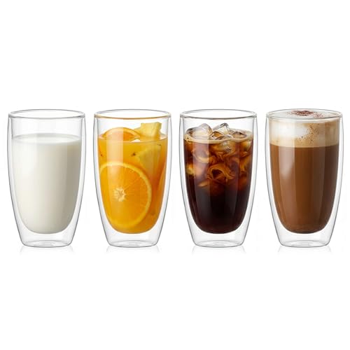 17oz Double Wall Glass Coffee Mugs Set of 4 (4 mugs)