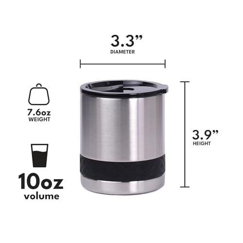 Recess Lowball 10oz Stainless Steel Tumbler Whiskey Glass w (10 Ounces / Brushed Steel)